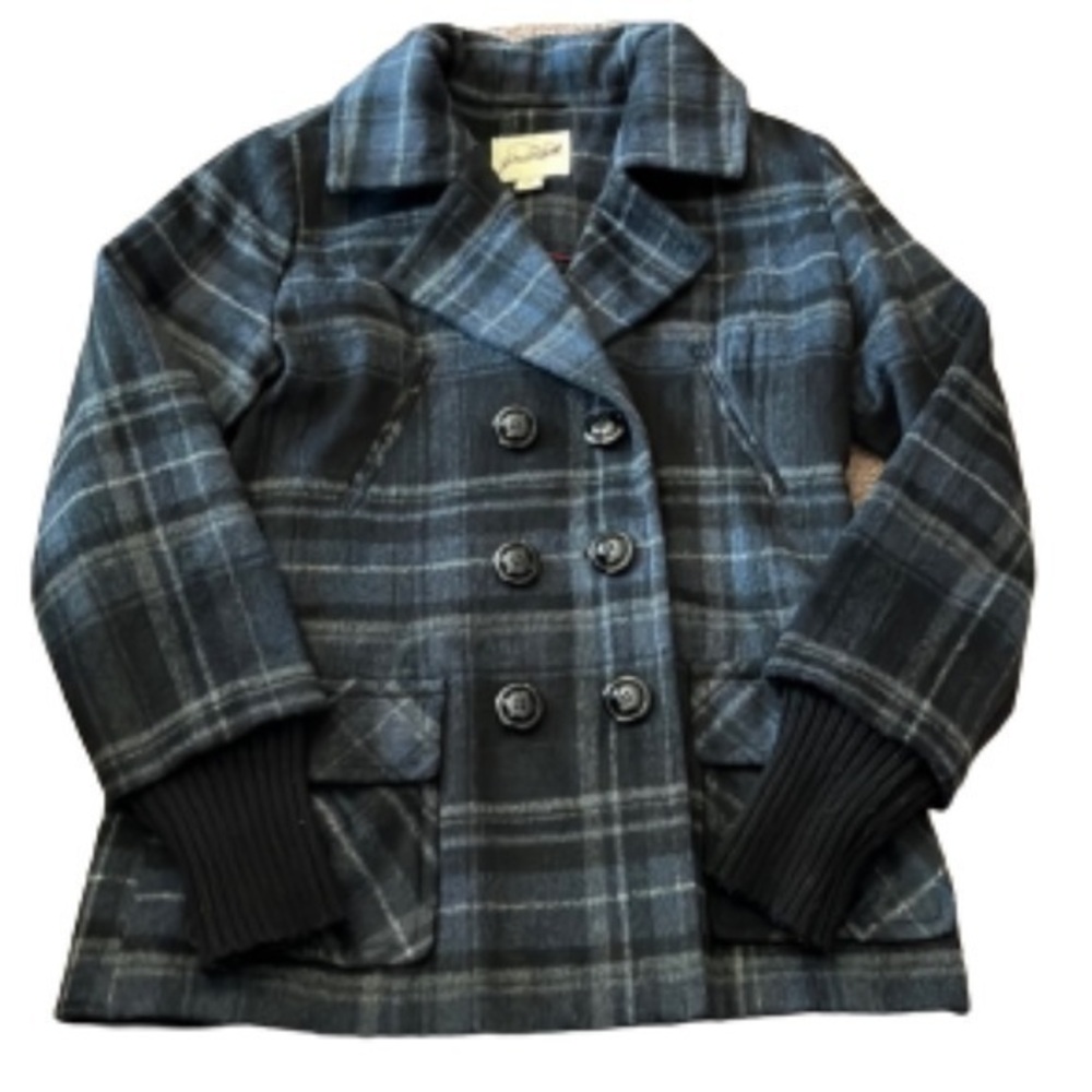 Grane navy blue plaid peacoat size M
